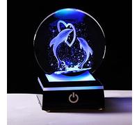 Ornalrist 8cm Crystal Ball 3D Dolphins Gifts for Women Birthday Christmas | Glass Globe Engraved Dolphins Figurines, with Colorful Light Stand Ornaments, Dolphin Ideas for Wife on Valentine's Day