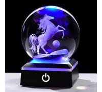 Ornalrist 8cm Crystal Ball Engraved 3D Horse Figurine Gifts for Women Glass Horse Globe with LED Base Home Collectible Paperweights Ornaments Presents on Christmas Birthday