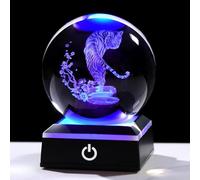 Ornalrist 8cm Crystal Ball Engraved 3D Tiger Figurine Gifts for Women Glass Tiger Sphere Paperweight Ornament with LED Light Base for Home Decor Christmas Birthday
