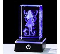 Ornalrist Crystal 3D Fairy Gifts for Women, Fairy Collectible Paperweight Keepsake with Colourful LED Light Base for Home Decorative Ornaments on Birthday Christmas