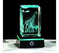 Ornalrist Crystal Engraved 3D Giraffes Figurines Paperweight with LED Base, Glass Giraffes Animals Collectible Ornament Gifts for Women Men Collectible