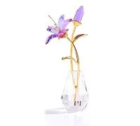 Ornalrist Crystal Lily Flower Figurine Collectible Gifts for Women, Glass Lilium Floral with Metal Stem Crystal Vase for Wedding Valentine's Day Party Home Ornament Decor (Purple)