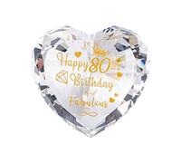 Ornalrist Glass 80th Birthday Gifts for Women, Heart Crystal Keepsake Engraved with Golden Blessings Happy 80 Years Birthday and Fabulous Presents For Grandma and Friends