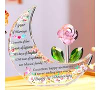 Ornalrist Happy 1st Wedding Anniversary Romantic Gifts for Wife Her Couples Glass Paperweight Moon-shaped Keepsake Etched 1 Year of Marriage Presents