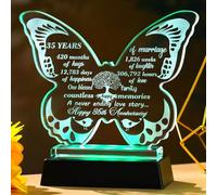 Ornalrist Happy 35th Wedding Anniversary Love Gifts, 5.35" Crystal Butterfly Keepsake 35 Years of Marriage Ornament with LED Base 35th Anniversary Presents for Her Wife Husband