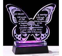 Ornalrist Happy 45th Wedding Anniversary Romantic Gifts for Couples Wife 13.6cm Glass Butterfly-shaped 45 Years of Marriage Keepsake with LED Base Ideas Presents for Parents Friends
