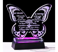 Ornalrist Happy 60th Wedding Anniversary Romantic Gifts for Couples Wife 13.6cm Glass Butterfly-shaped 60 Years of Marriage Keepsake with LED Base Ideas Presents for Parents Friends