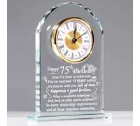 Ornalrist Happy 75th Birthday Quartz Clock Gifts for Women Men, Glass Keepsake Happy 75th Birthday Presents for Her Turning 75 Years Old Ornament