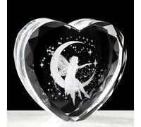 Ornalrist K9 Crystal Heart 3D Moon Fairy Keepsake Gifts for Women - Charming Fairy Themed Figurine Collectible Paperweight Ornaments