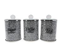 ornament bling diamond gift | crystallized 15cm large tea coffee sugar canisters jars storage silver trimmings crystal filled| crushed diamond display | present, home decor
