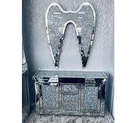 ornament bling diamond gift | crystallized xxl crushed diamond crystal mirrored angel wings hanging wall hung art love home sparkly size : 60 x 40 cms| crushed diamond display |present, home decor