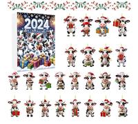 Ornament Calendar Advent 2024-24 Days Christmas Tree Cow Ornament Calendar Advent,2D Acrylic Pendants for Activity Coordinators Home Holiday Organizers Family Bonding Community Members