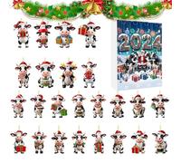 Ornament Calendar Advent 2024, 24 Days Christmas Tree Cow Ornament Calendar Advent, 2D Acrylic Pendants for Activity Coordinators Home Holiday Organizers Family Bonding Community Members