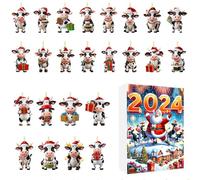 Ornament Calendar Advent 2024, 24 Days Countdown Calendar Christmas Cow Ornaments, 2D Acrylic Holliday Pendants for Teachers Community Members Family Bonding Classroom Teens School Events