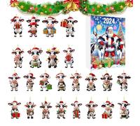 Ornament Calendar Advent 2024-24 Days Hangable Cow Decoration Countdown Calendar - 2D Acrylic Holliday Pendants for Teachers Community Members Family Bonding Classroom Teens School Events