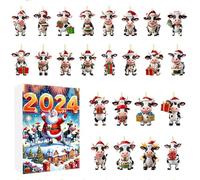 Ornament Calendar Advent | 24 Days Christmas Tree Cow Ornament Calendar Advent,2D Acrylic Pendants for Activity Coordinators Home Holiday Organizers Family Bonding Community Members