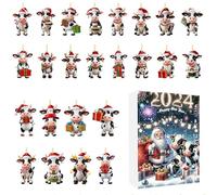 Ornament Calendar Advent,24 Days Cow Pendant Christmas Countdown Calendar | 2D Acrylic Pendants for Activity Coordinators Home Holiday Organizers Family Bonding Community Members