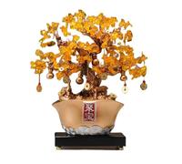 Ornament Citrine Crystal Tree - Fortune Cornucopia Ornaments for Lucky Home and Office Decor, Chakra Gemstone for Healing and Money Attraction, Desktop Money Tree(Gold)