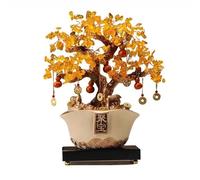 Ornament Citrine Crystal Tree - Fortune Cornucopia Ornaments for Lucky Home and Office Decor, Chakra Gemstone for Healing and Money Attraction, Desktop Money Tree(Beige)