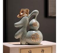 Ornament Crafts Antique Collection Antique Town House Gourd Ornaments Fu Character Gourd Crafts Living Room Entrance TV Cabinet, Wine Cabinet Decoration(Green,Not base)