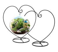 Ornament Display Stand 2pcs Moon Heart Shape Iron Stand Hanging Glass Plant Vase Pot Home Garden Office Party Craft