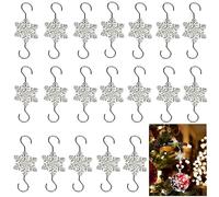Ornament Hooks for Hanging Christmas Decorations, 20 PCS Silver Snowflake S-shaped hangers Hook Swirl Christmas Tree Hanger Metal Hooks with Crystal Beaded for Xmas Christmas Tree for Small Ornament