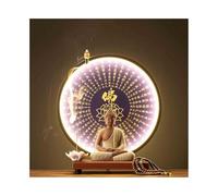 Ornament, Purple Clay Buddha Statue Ornament with Buddhist Scriptures Lamp Circle Living Room Office