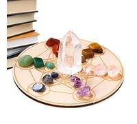 Ornament Set : Natural Amethyst Crystals, Hand Polished Stones, Wooden Display Tray, Sacred Energy Decorations | Ideal for Ritual Showcase Decoration