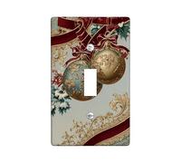 Ornament Single Light Switch Cover Plate, Christmas Elegant Ribbon Floral Xmas Gold Plastic Standard Size Toggle Light Switch Cover for New Apartment Home Bedroom Office Decor (Single)