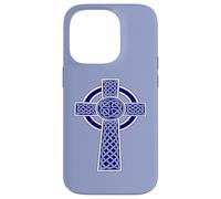Ornamental Celtic High Cross Decorative Knotwork Blue Case for iPhone 14 Pro