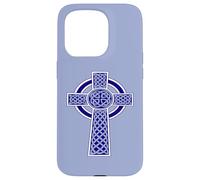 Ornamental Celtic High Cross Decorative Knotwork Blue Case for iPhone 15 Pro
