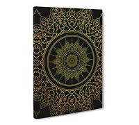 Ornamental Circles In Gold Canvas Print | Gallery Wrapped 30mm Frame Wall Art | 24x16 inches | Ready to Hang | Modern Picture | Living Room Bedroom Lounge Office
