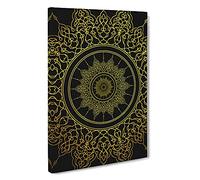 Ornamental Circles In Gold Canvas Print | Gallery Wrapped 30mm Frame Wall Art | 30x20 inches | Ready to Hang | Modern Picture | Living Room Bedroom Lounge Office