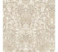 Ornamental Floral Damask Vintage Leaves and Curling Vines Themed Wallpaper Perfect for Dining Rooms, Lounges, Bedrooms in Neutral/Cream/Soft Latte Holden 13881