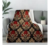 Ornamental Floral Motif 3D Printed Blanket for Kids Baroque Scrollwork Flannel Blanket for Boys Girls, Soft Fuzzy Merlot Red Throw Blankets for Couch Bed, Children's Gift 100x130 cm