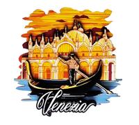 Ornamental Fridge Magnet Venice Design Basilica San Marco and 3D Gondola in Inlaid Wood and Epoxy Resin Collectible 8 x 8 cm