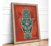 Ornamental Hamsa Art Deco Framed Wall Art Print A2 (59.4×42cm) Oak, Wall Decor for Living Room, Bedroom, Office & Home, Ready to Hang, Art Gift