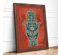 Ornamental Hamsa Art Deco Framed Wall Art Print A2 (59.4×42cm) Walnut, Wall Decor for Living Room, Bedroom, Office & Home, Ready to Hang, Art Gift