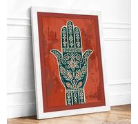 Ornamental Hamsa Art Deco Framed Wall Art Print A2 (59.4×42cm) White, Wall Decor for Living Room, Bedroom, Office & Home, Ready to Hang, Art Gift