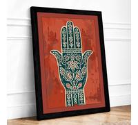 Ornamental Hamsa Art Deco Framed Wall Art Print A4 (29.7×21cm) Black, Wall Decor for Living Room, Bedroom, Office & Home, Ready to Hang, Art Gift