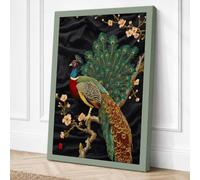 Ornamental Peacock Display Canvas Wall Art Print 24x16 Inch (61 x 41 cm)