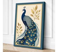 Ornamental Peacock Japandi Canvas Wall Art Print 30x20 Inch (76 x 51 cm)