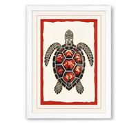 Ornamental Sea Turtle Coastal Framed Wall Art Print A2 (59.4×42cm) White, Wall Decor for Living Room, Bedroom, Office & Home, Ready to Hang, Art Gift