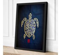 Ornamental Sea Turtle Japandi Canvas Wall Art Print 18x12 Inch