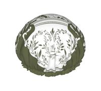Ornamental Vase With Flowers Nouveau Style Prints Shower Cap Double Layer Lined Waterproof Bathing Shower Hat