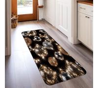 Ornaments Runner Rug, Christmas Festive Stars Glitter Christmas Gold Non-Slip Rectangle Floor Carpets Edge Binding for Kitchen Entryway Laundry Hallway Decor 2x5 Ft