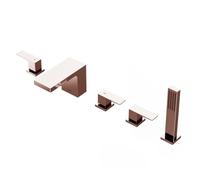 Ornaments Waterfall Bathtub Faucet Set, Two Handle Deck Mounted Roman Tub Faucet with Hand Shower, Bathtub Faucets 5 Hole, Modern LWX