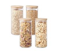 ORNAMI Airtight Glass Pantry Storage Canister Jar with Bamboo Lid | BPA-Free, Clear Kitchen Storage Jar (4 Pack, 1.4L)