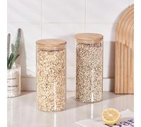 ORNAMI Airtight Glass Pantry Storage Canister Jar with Bamboo Lid | BPA-Free, Clear Kitchen Storage Jar (1 pcs, 1.4L)