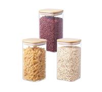 ORNAMI Airtight Glass Pantry Storage Canister with Bamboo Lid | BPA-Free, Clear Kitchen Storage Jar | Square shaped (3, 1.5L)